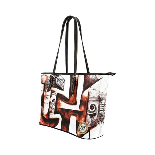 brown and white gothic style building's Leather Tote Bag/Large (Model 1651)