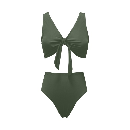 Olive green Chest Bowknot Bikini Swimsuit (Model S33)