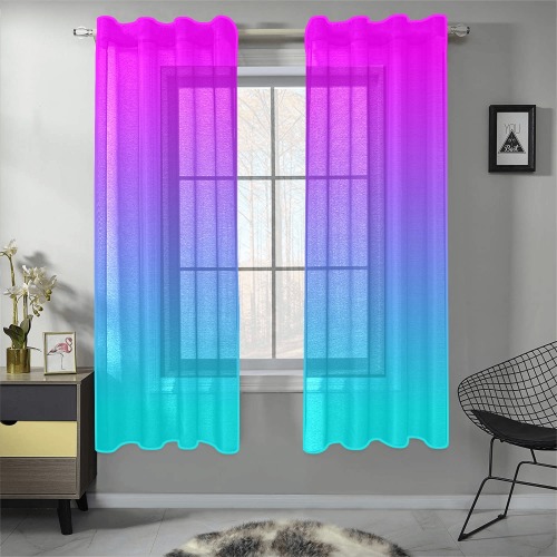 gradiant-pattern blue and pink Gauze Curtain 28"x63" (Two-Piece)