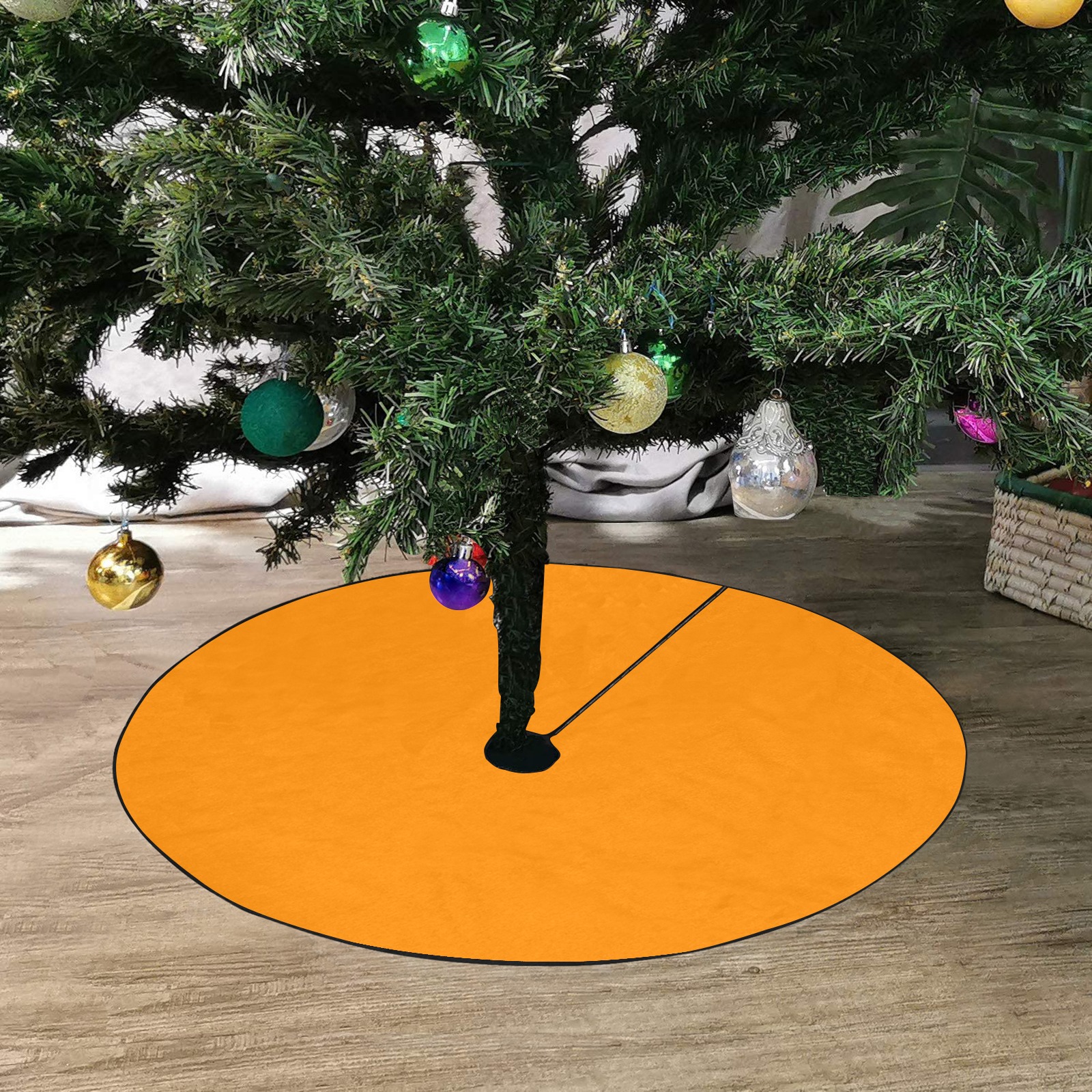 Happy Thanksgiving Orange  Solid Color Thick Christmas Tree Skirt 30" x 30"