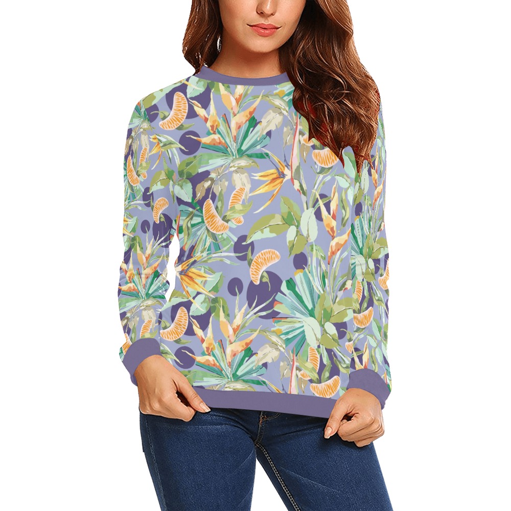 Orange in the palms jungle 103 All Over Print Crewneck Sweatshirt for Women (Model H18)
