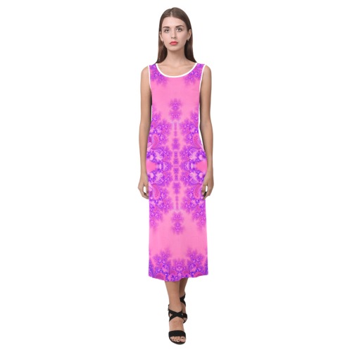 Purple and Pink Hydrangeas Frost Fractal Phaedra Sleeveless Open Fork Long Dress (Model D08)