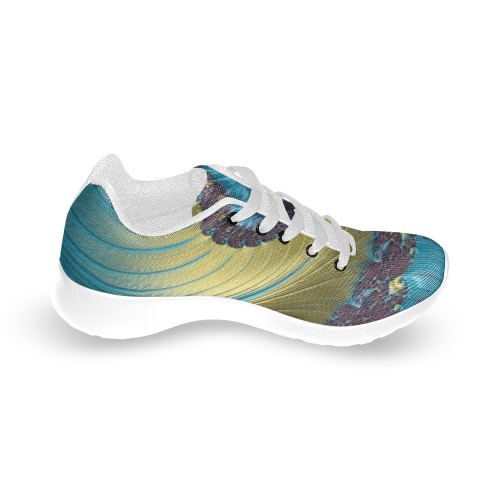 Turquoise and Gold Spiral Fractal Abstract Kid's Running Shoes (Model 020)