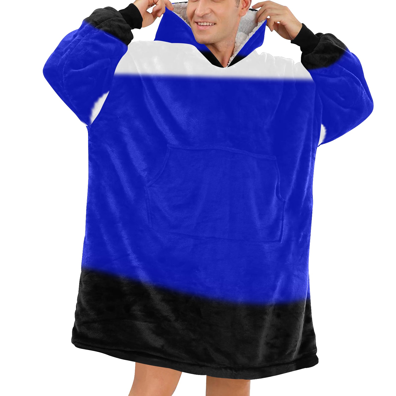 White, Dark Blue and Black Ombre Blanket Hoodie for Men