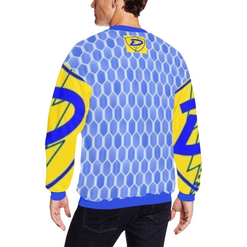 DIONIO Clothing - Motorcycle Fetish Ice Diamond Sweatshirt (Blue & Yellow D Shield Logo) Men's Oversized Fleece Crew Sweatshirt (Model H18)