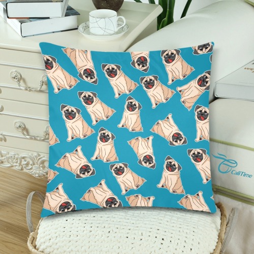 Pugs - Teal Background Custom Zippered Pillow Cases 18"x 18" (Twin Sides) (Set of 2)