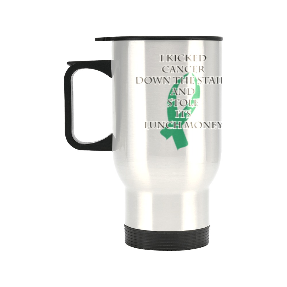 Cancer Bully (Green Ribbon) Travel Mug (Silver) (14 Oz)
