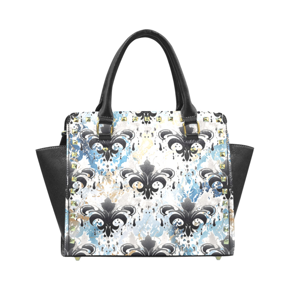 Fleur di Lis Black and Blue Rivet Shoulder Handbag (Model 1645)