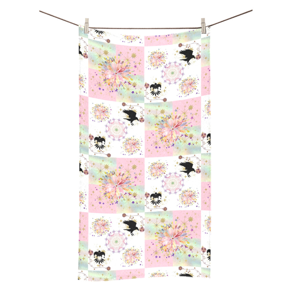 Secret Garden With Harlequin and Crow Patch Artwork Bath Towel 30"x56"