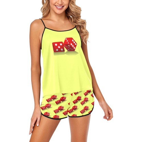 Las Vegas Craps Dice / Yellow Women's Spaghetti Strap Short Pajama Set