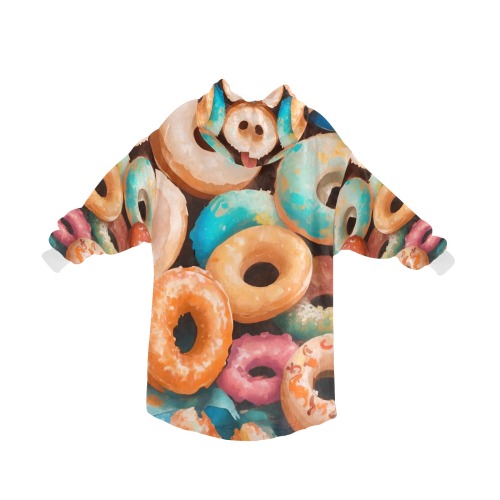 Sweet colorful donuts in a pile. Pastel colors. Blanket Hoodie for Kids
