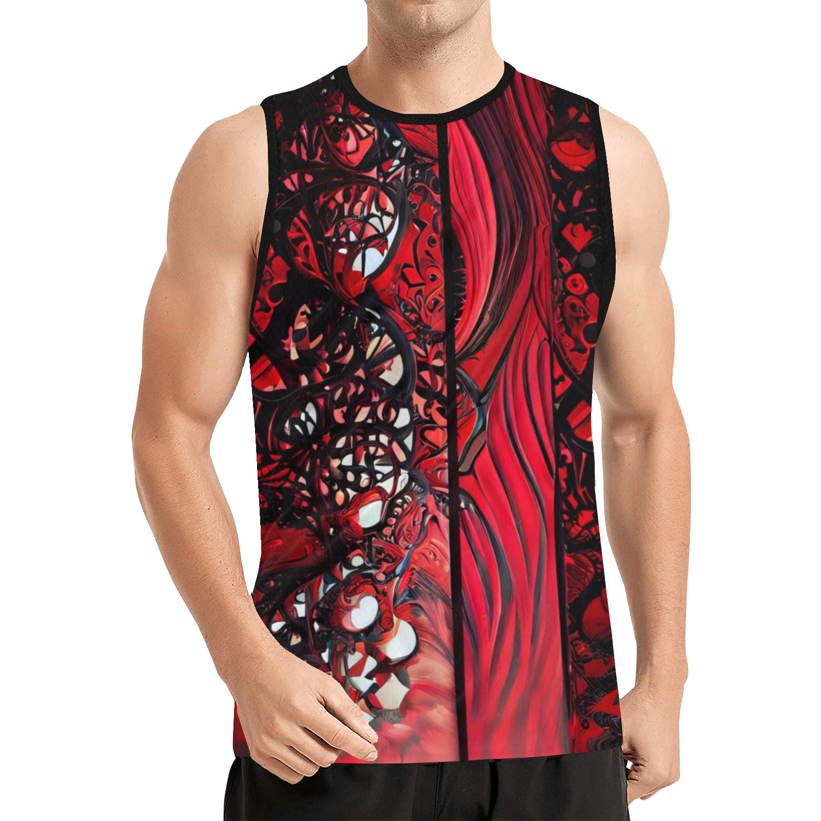 red and black intricate pattern 1 All Over Print Basketball Jersey