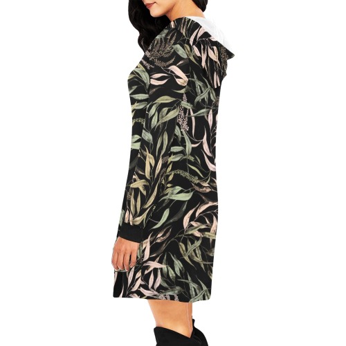 Dark Forest leaves dramatic All Over Print Hoodie Mini Dress (Model H27)