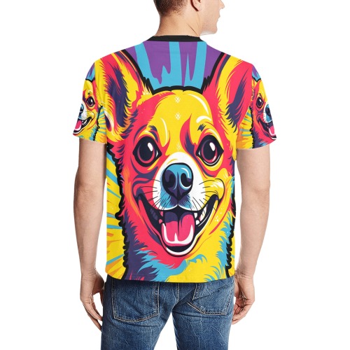 Chihuahua Pop Art Men's All Over Print T-Shirt (Solid Color Neck) (Model T63)