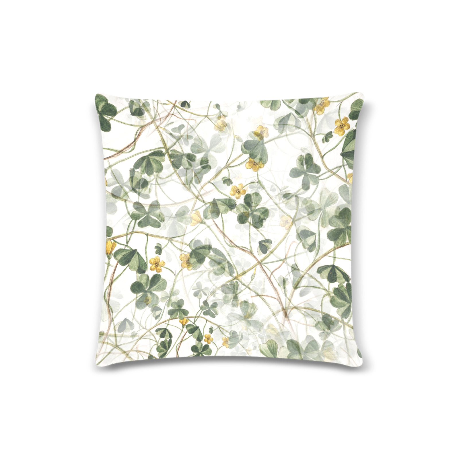 Vintage Yellow Floral Clover Foliage Plant Custom Zippered Pillow Case 16"x16" (one side)