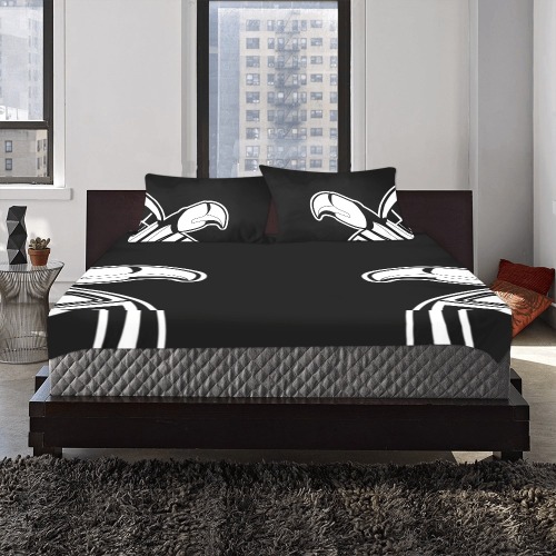 bird minimal black & white 3-Piece Bedding Set