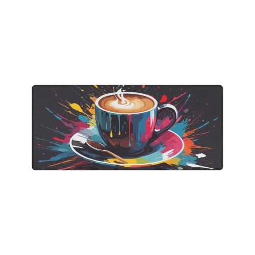 A cup of hot steaming coffee and colors on black Gaming Mousepad (35"x16")
