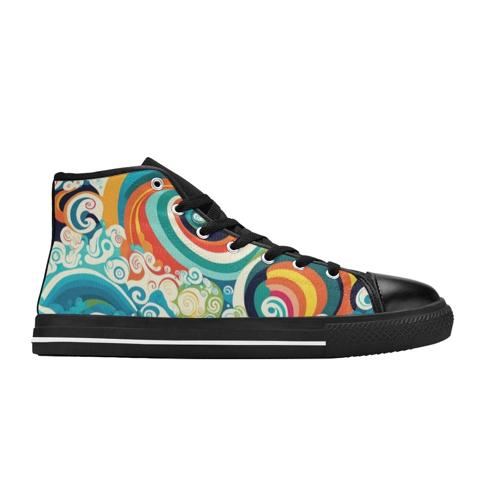 Colorful Ocean Waves Women's Classic High Top Canvas Shoes (Model 017)