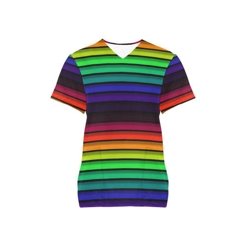Rainbow Spectrum Stripes All Over Print Scrub Top