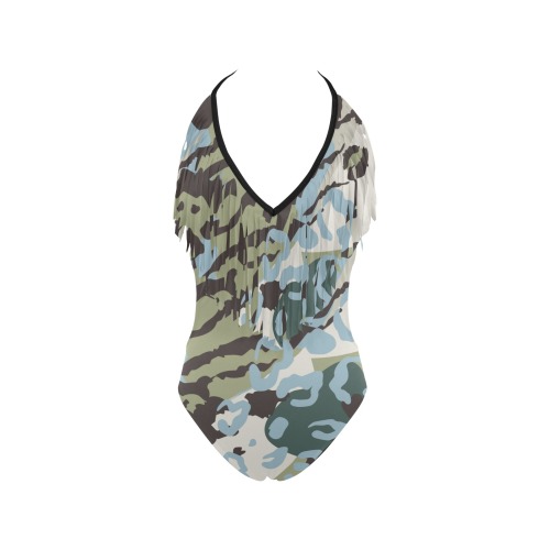 Abstract Animal Print Women's Fringe Swimsuit (Model S32)