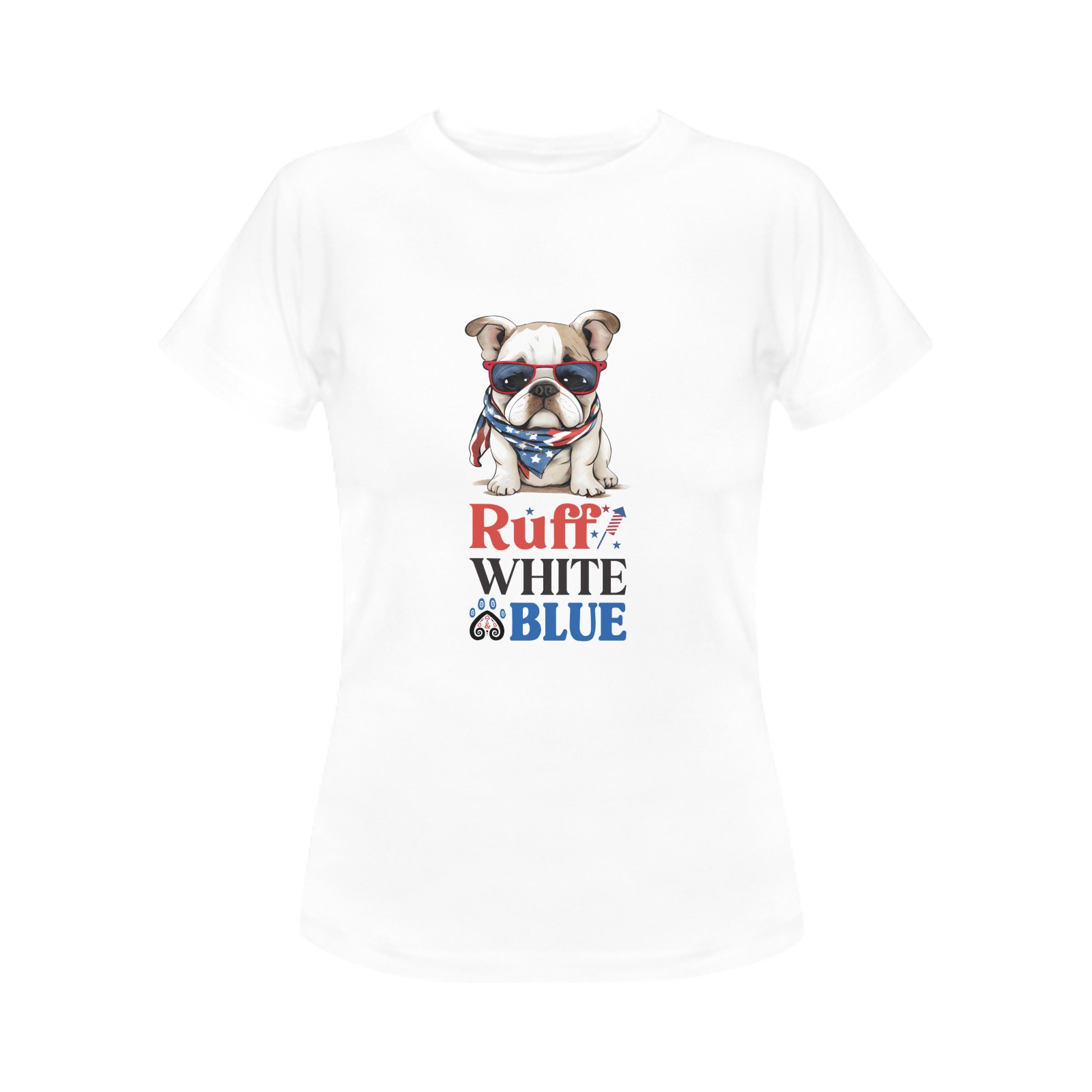 Bulldog Ruff White & Blue Women's T-Shirt in USA Size (Front Printing Only)