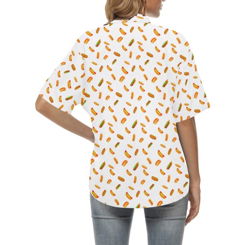 Hot Dog Pattern on Black All Over Print Hawaiian Shirt for Women (Model T58)