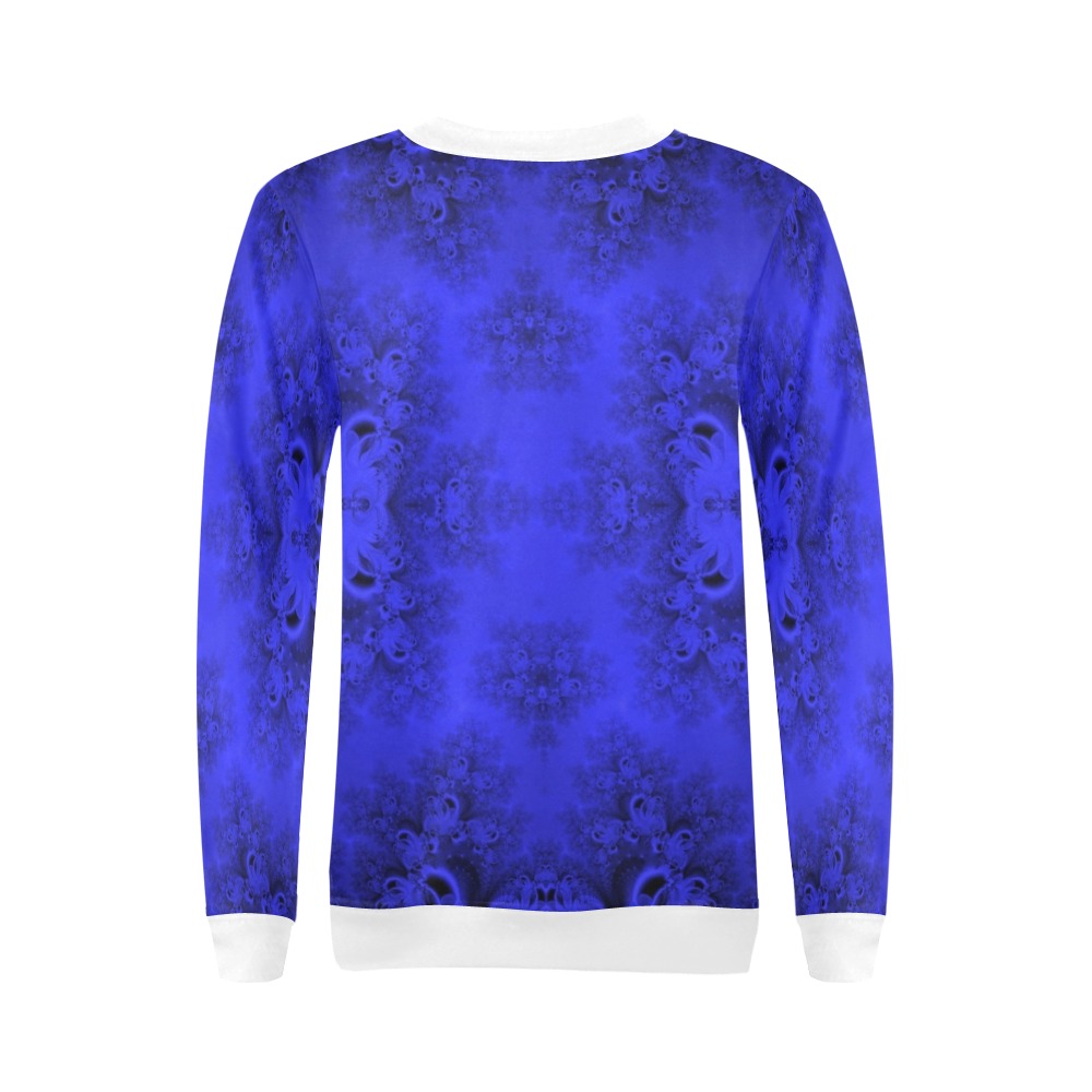 Midnight Blue Gardens Frost Fractal All Over Print Crewneck Sweatshirt for Women (Model H18)