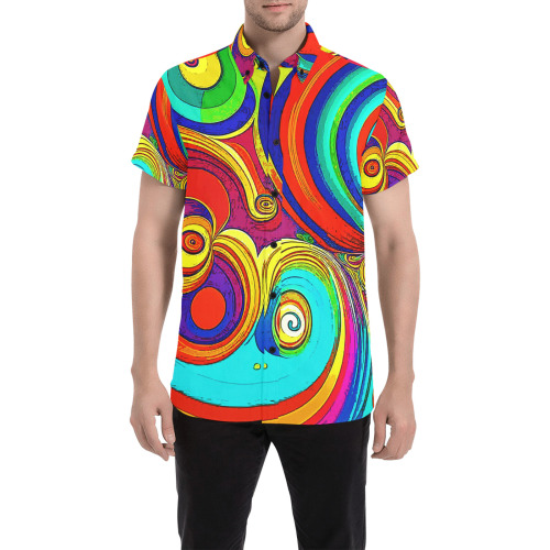 Colorful Groovy Rainbow Swirls Men's All Over Print Short Sleeve Shirt (Model T53)