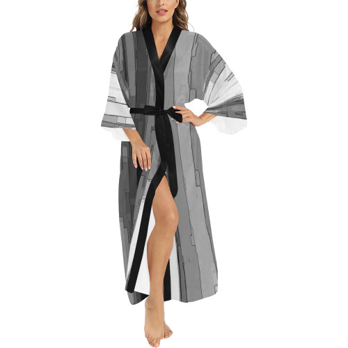 Greyscale Abstract B&W Art Long Kimono Robe