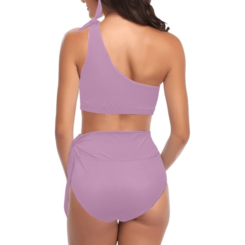 color mauve High Waisted One Shoulder Bikini Set (Model S16)