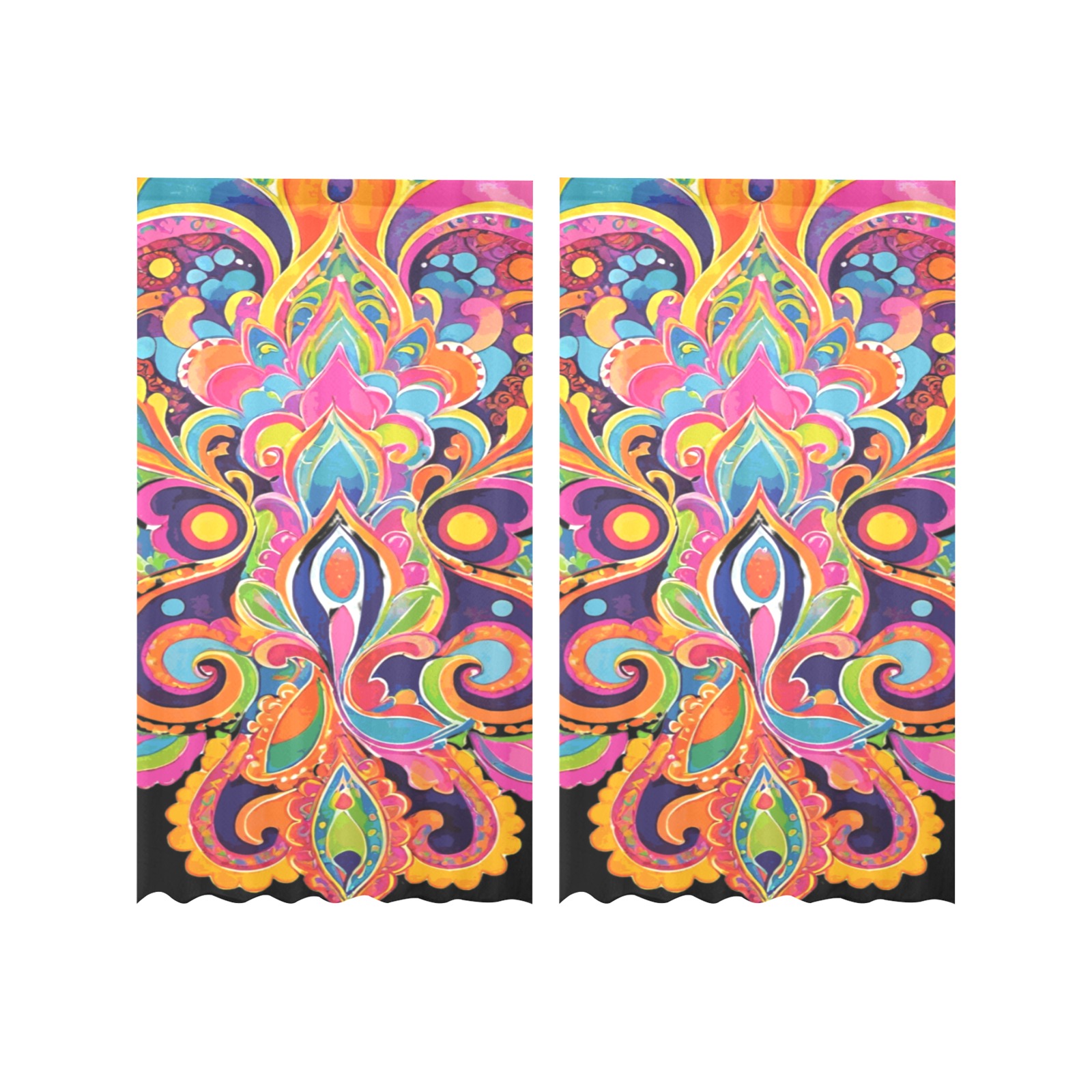 Abstract Retro Hippie Paisley Floral Gauze Curtain 28"x63" (Two-Piece)