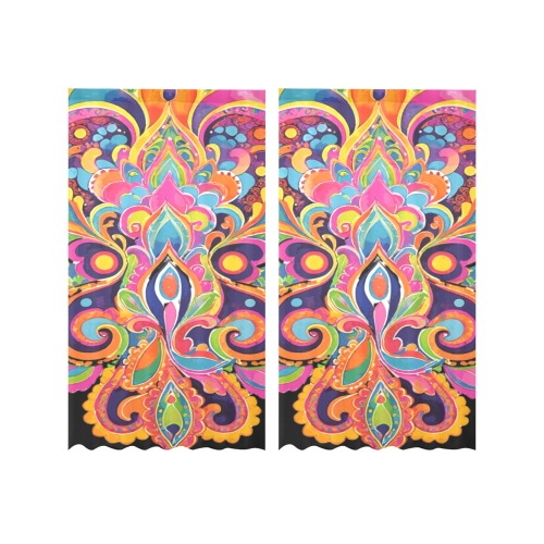Abstract Retro Hippie Paisley Floral Gauze Curtain 28"x63" (Two-Piece)
