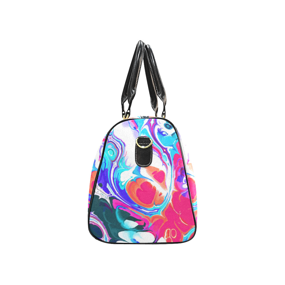 Blue White Pink Liquid Flowing Marbled Ink Abstract New Waterproof Travel Bag/Small (Model 1639)