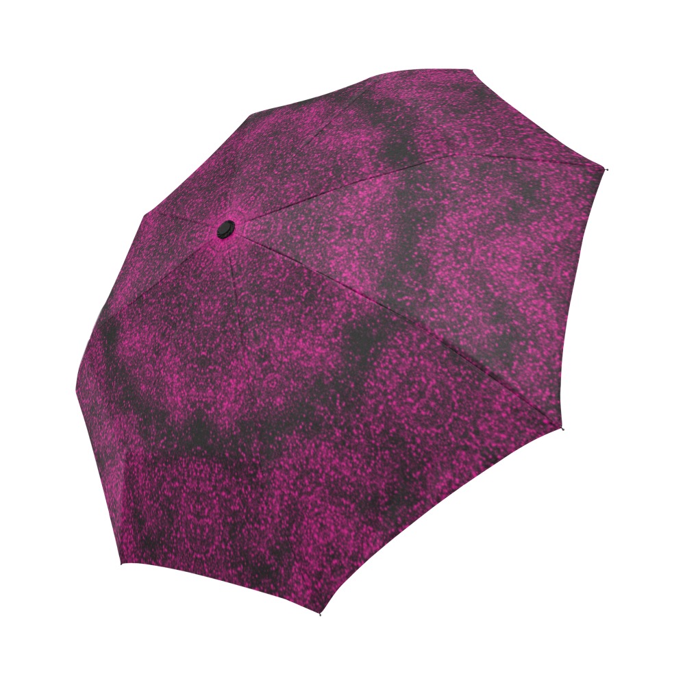 Ô Delicate Fuschia Lace on Black Auto-Foldable Umbrella (Model U04)
