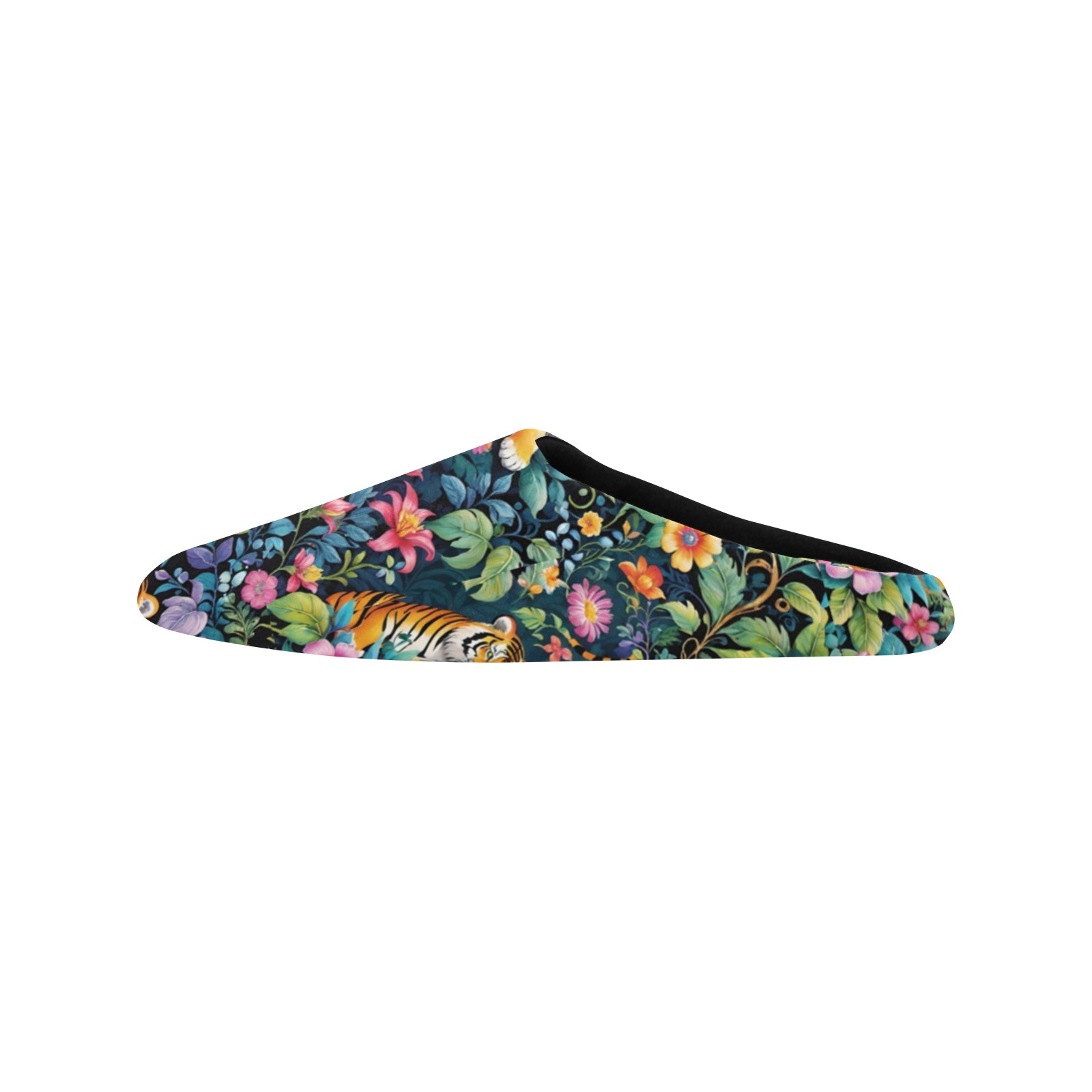 Jungle Tigers and Tropical Flowers Pattern Women's Non-Slip Cotton Slippers (Model 0602)