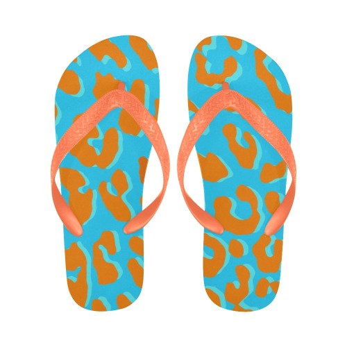 Leopard Print Orange Blue Flip Flops for Men/Women (Model 040)