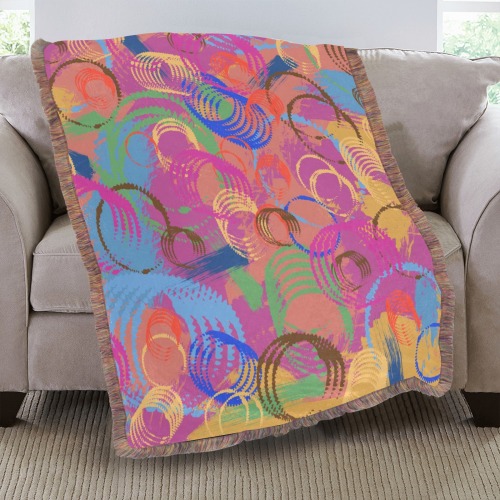 Paint and Rings Abstract Ultra-Soft Fringe Blanket 30"x40" (Mixed Green)
