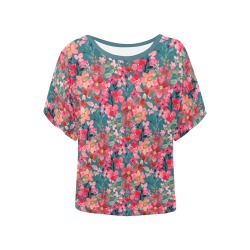Red Flowers 2 Women's Batwing-Sleeved Blouse T shirt (Model T44)
