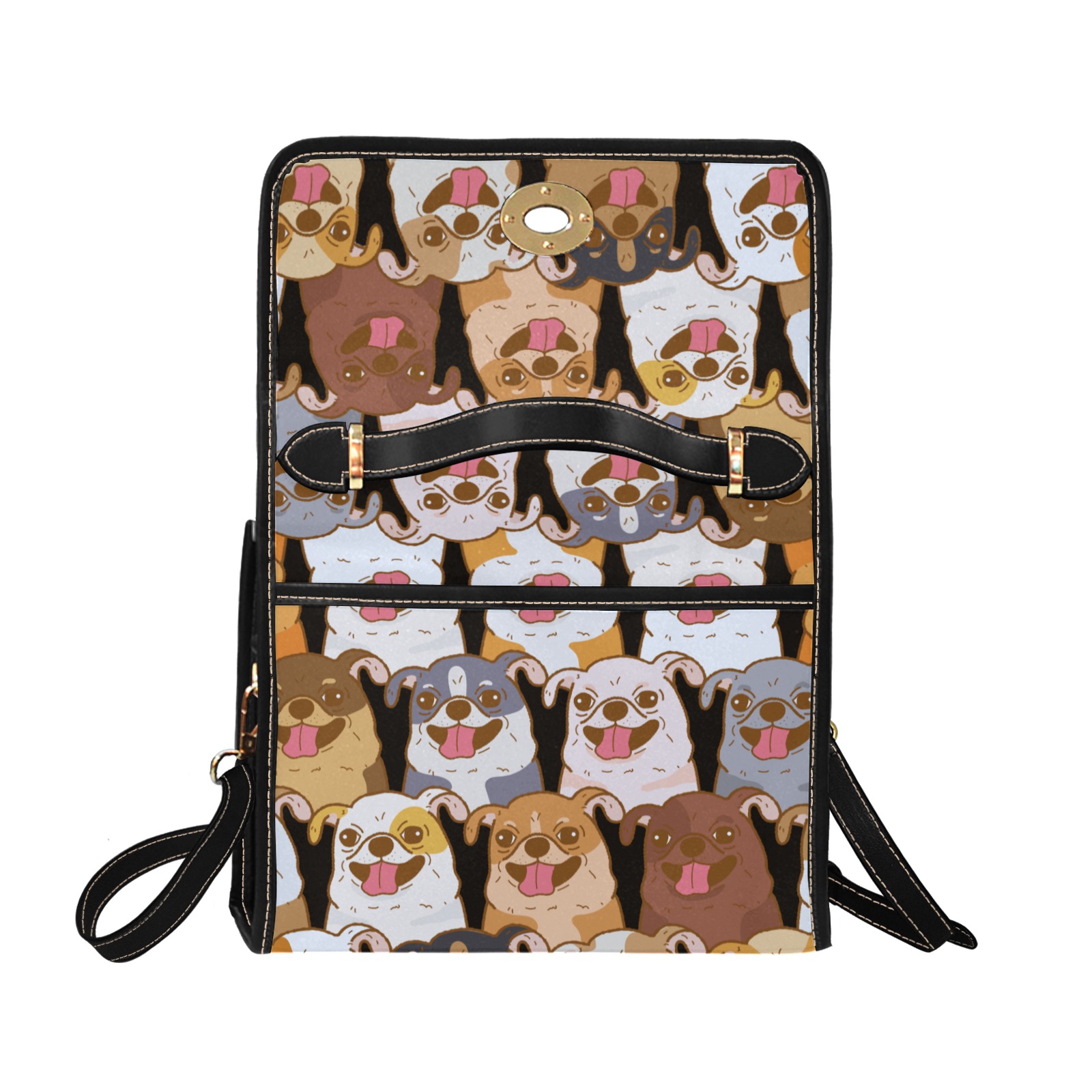 Doggies-001 Waterproof Canvas Bag-Black (All Over Print) (Model 1641)