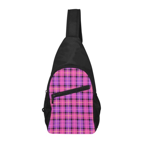 Plaid in Pink and Purple Chest Bag-Front Printing (Model 1719)
