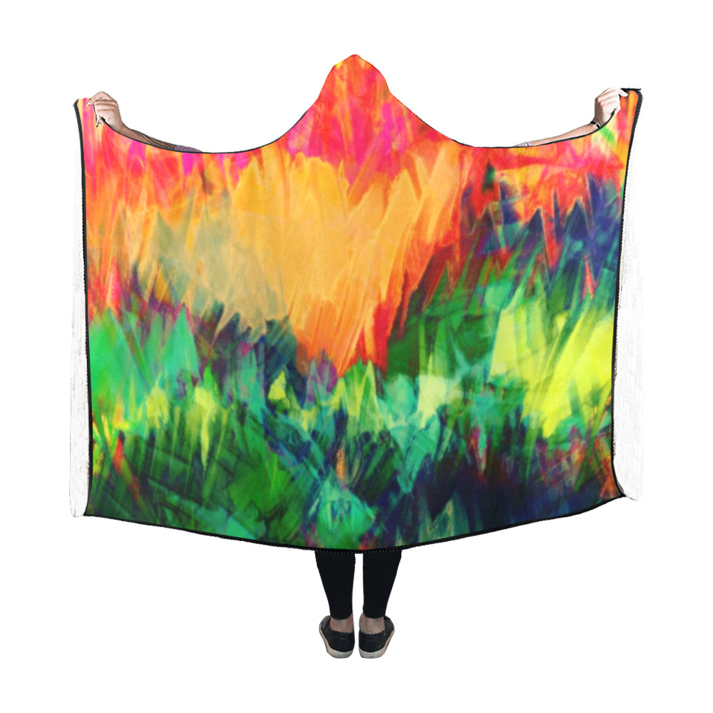 Colorful Painting Bushes Strokes Hooded Blanket 60''x50''