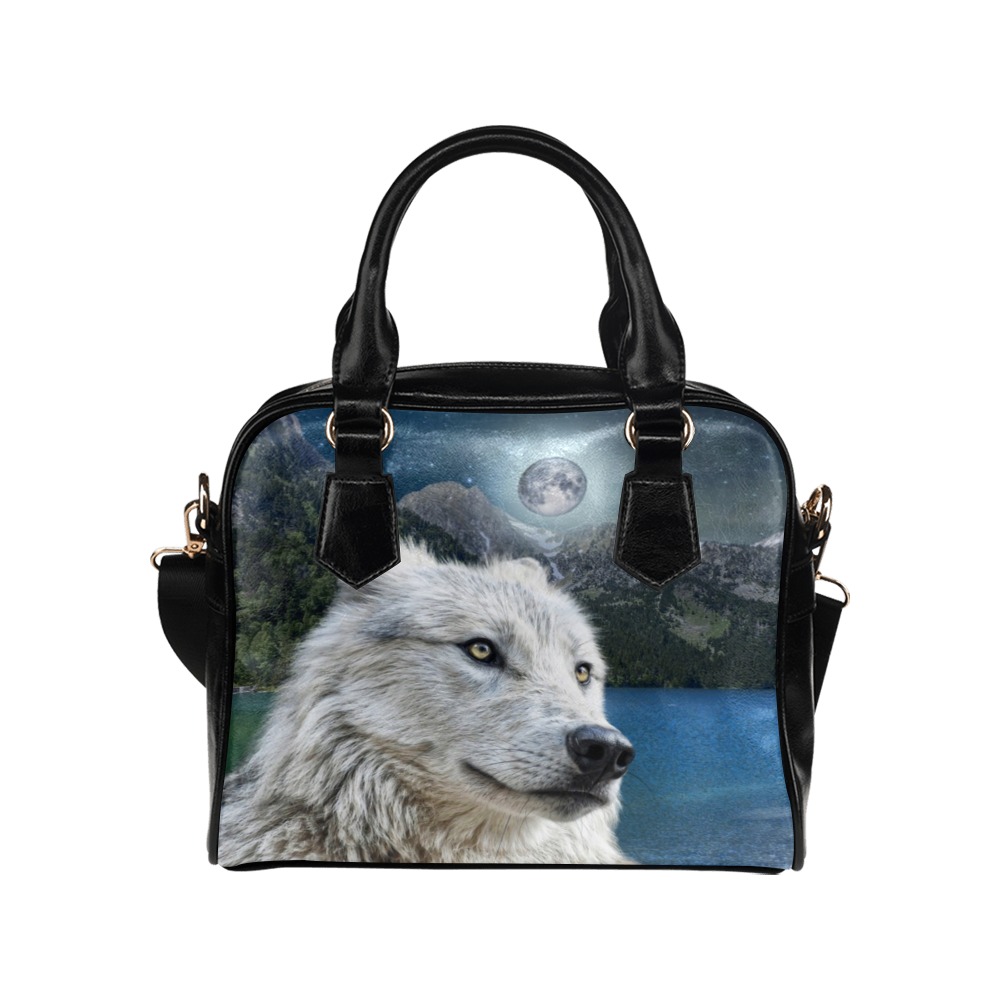 White Wolf and Moonlight Shoulder Handbag (Model 1634)