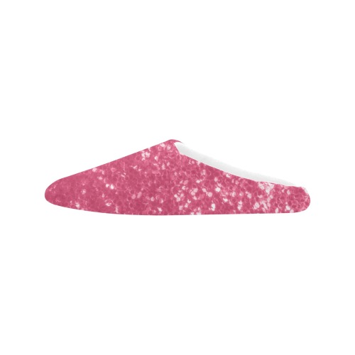 Magenta light pink red faux sparkles glitter Women's Non-Slip Cotton Slippers (Model 0602)