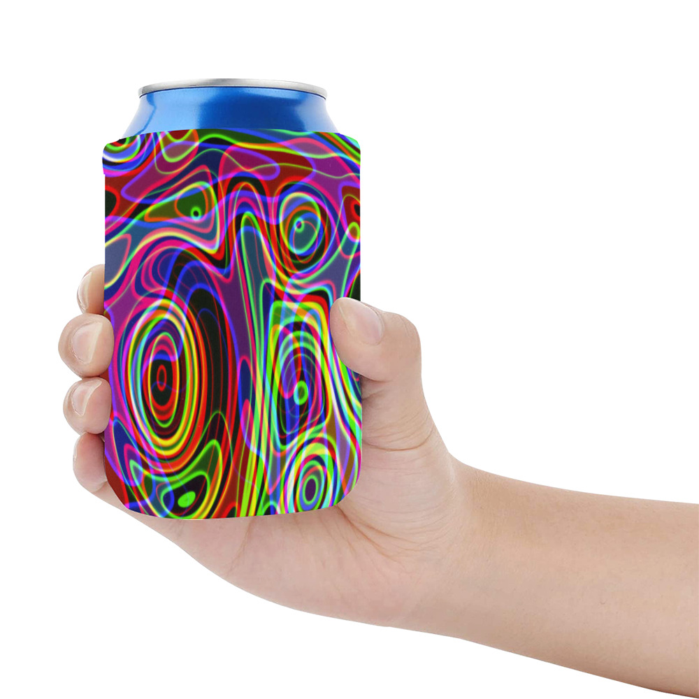 Abstract Retro Neon Pattern Background Design Neoprene Can Cooler 4" x 2.7" dia.