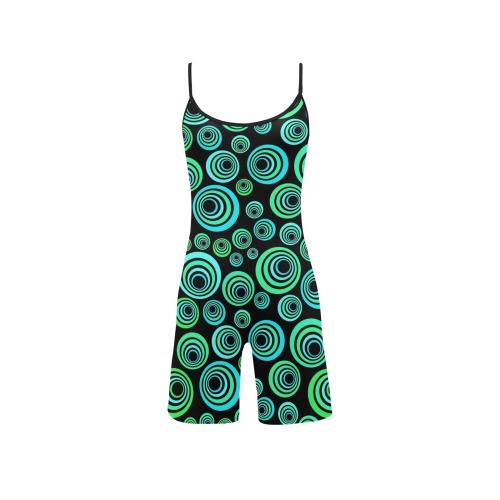 Retro Psychedelic Pretty Green Pattern Women's Short Yoga Bodysuit