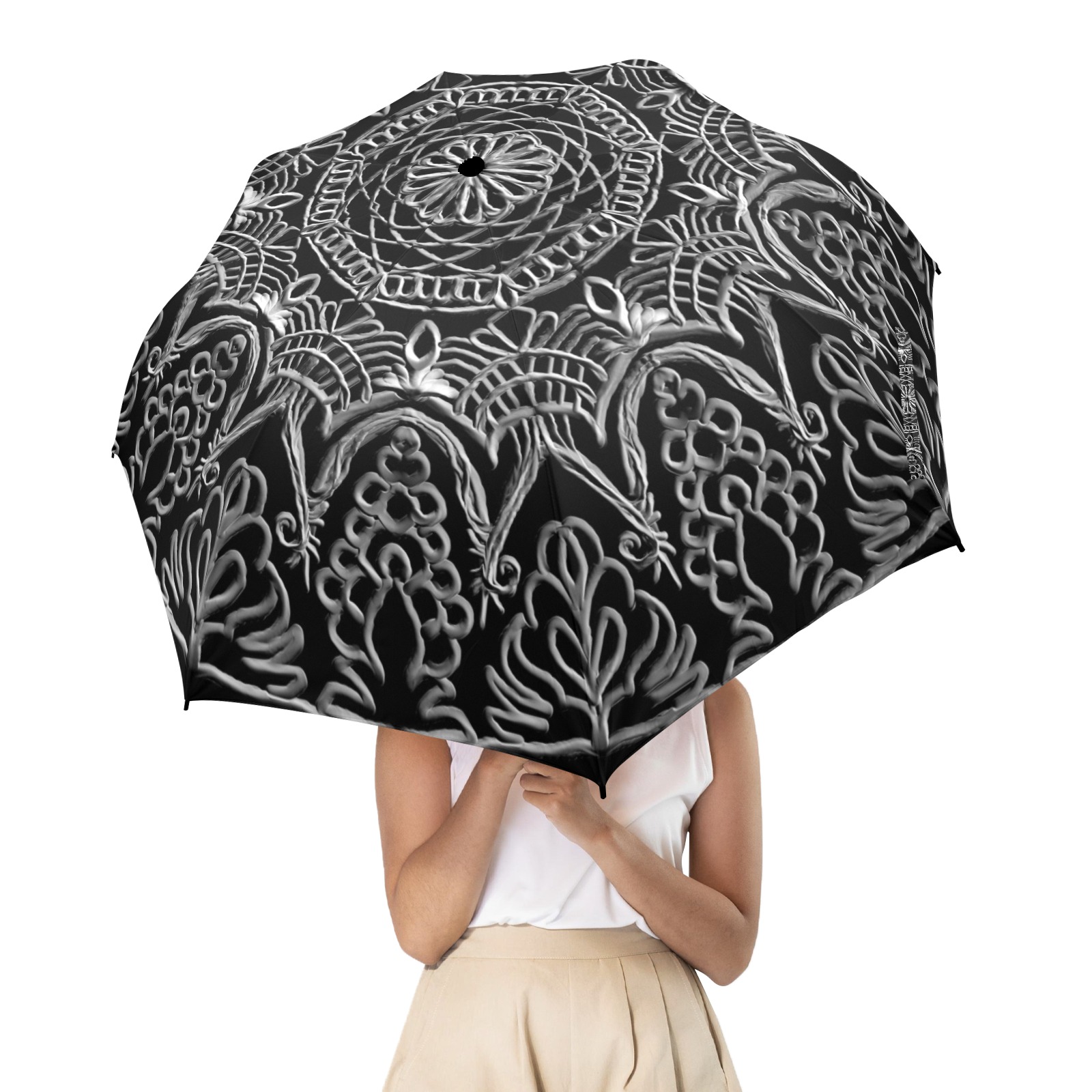 mandala 3D-11 silver Semi-Automatic Foldable Umbrella (Model U12)