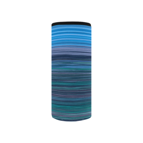 Abstract Blue Horizontal Stripes Neoprene Water Bottle Pouch/Small