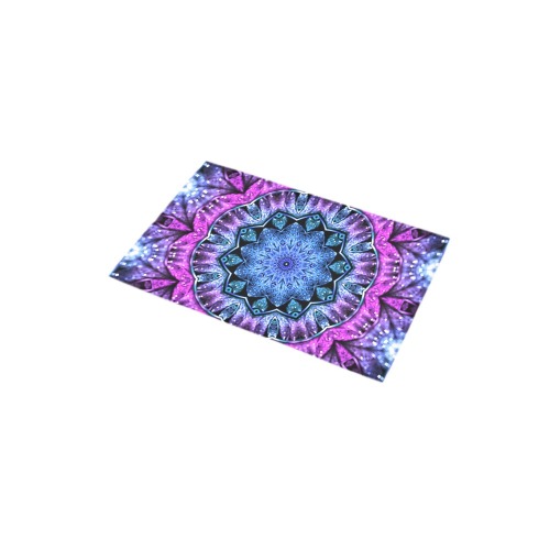 Glossy blue and purple fractal mandala, digital artwork for creative graphic design bathmat Bath Rug 16''x 28''