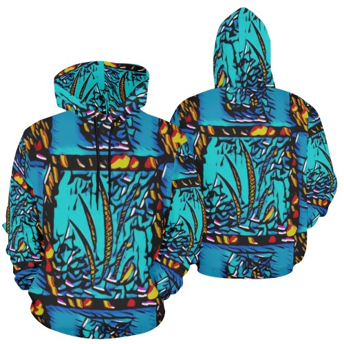 Grafiti Patch Blue All Over Print Hoodie for Men (USA Size) (Model H13)