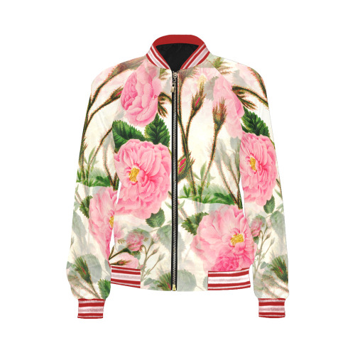 Vintage Pink Rose Garden Blossom All Over Print Bomber Jacket for Women (Model H21)